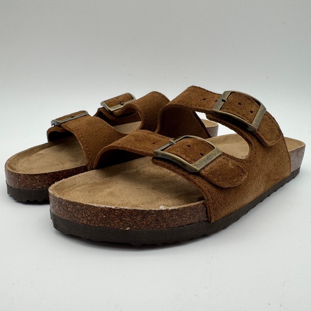 Khombu Asheville Brown Suede Double Buckle Slide Sandals Women's Size 6 NEW